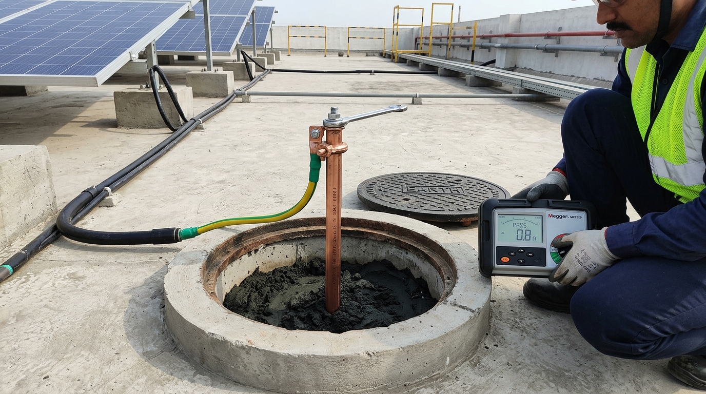 Rooftop Solar Chemical Earthing & Lightning Protection (IS 3043 Standard): Why Grounding Is Your Plant's Life Insurance